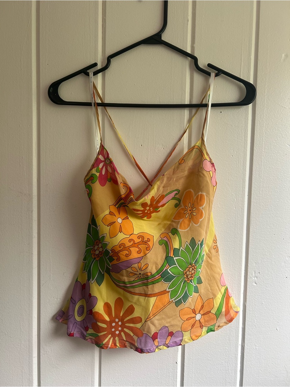 Tori Richard Yellow Floral Silk-Feel Cami